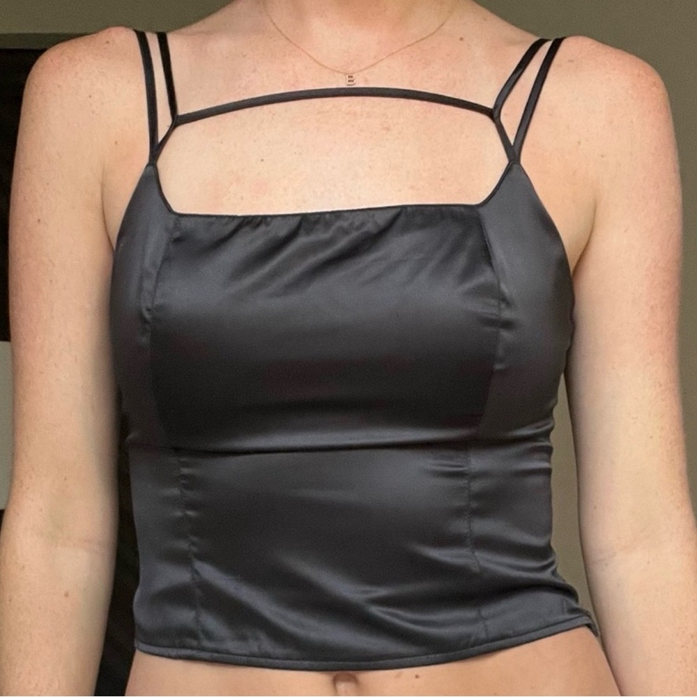 Elegant Black Satin Strappy Top